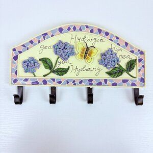 🦋 Hydrangea Floral Wall Hook Rack | 5 Hooks | Cottagecore / Shabby Chic Decor
